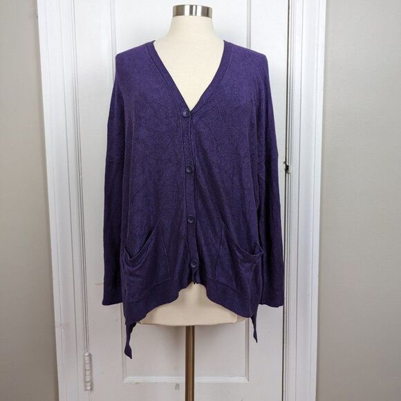 EILEEN FISHER | Purple Asymmetric Cardigan Italian Yarn Size Medium - Picture 1 of 7